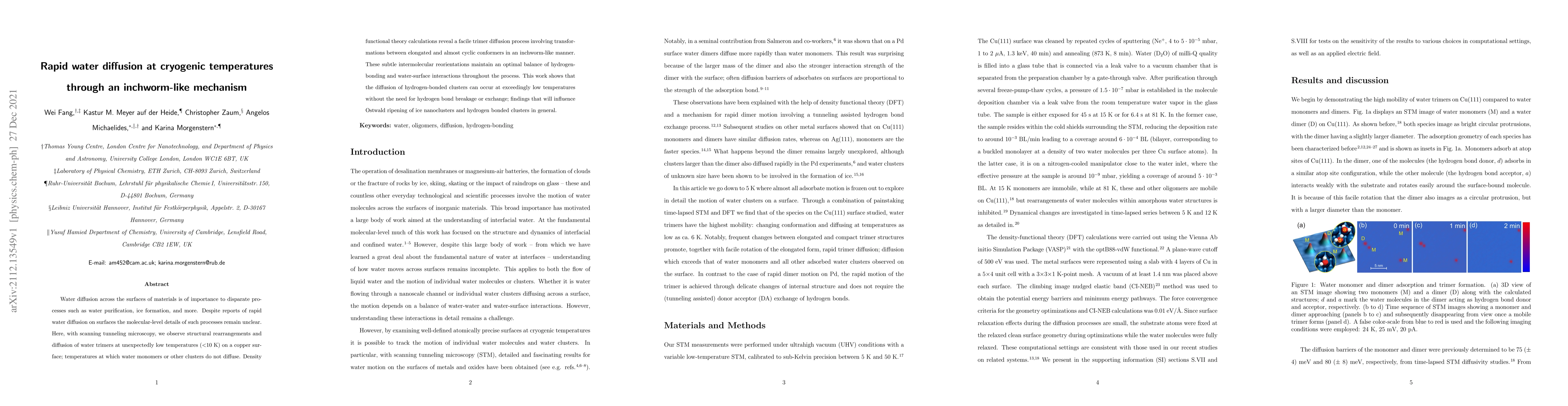 Thumbnail for Rapid water diffusion at cryogenic temperatures through an inchworm-like
  mechanism