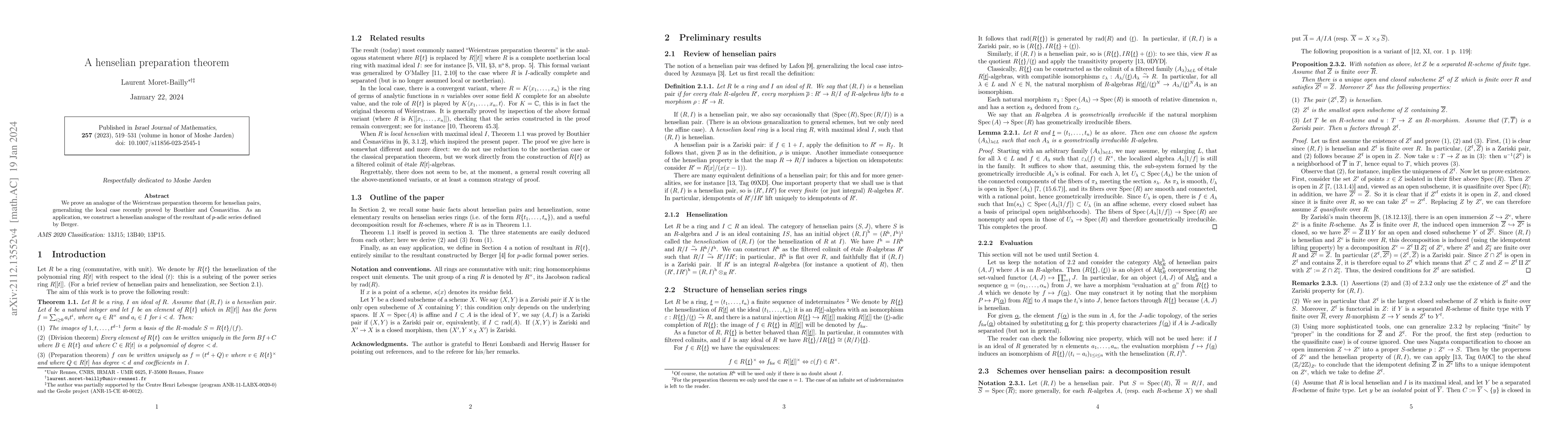 Thumbnail for A henselian preparation theorem