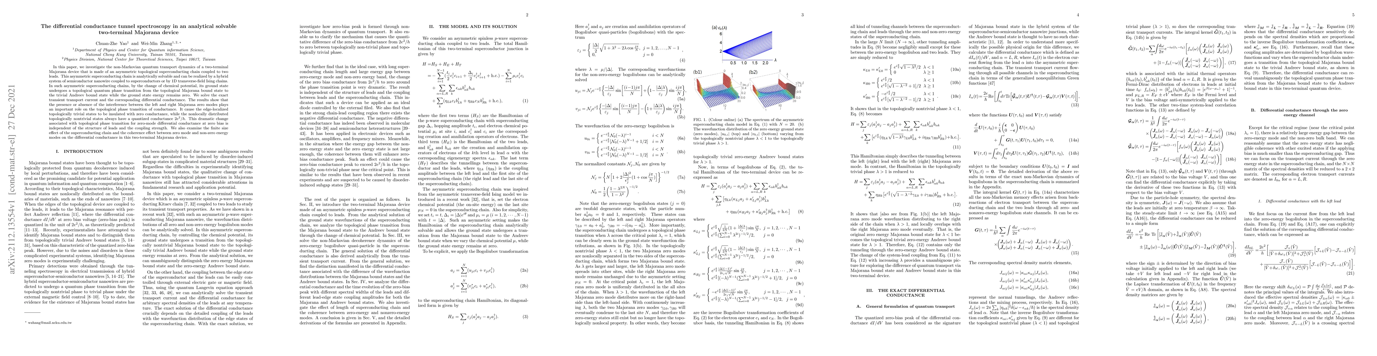 Thumbnail for The differential conductance tunnel spectroscopy in an analytical
  solvable two-terminal Majorana device