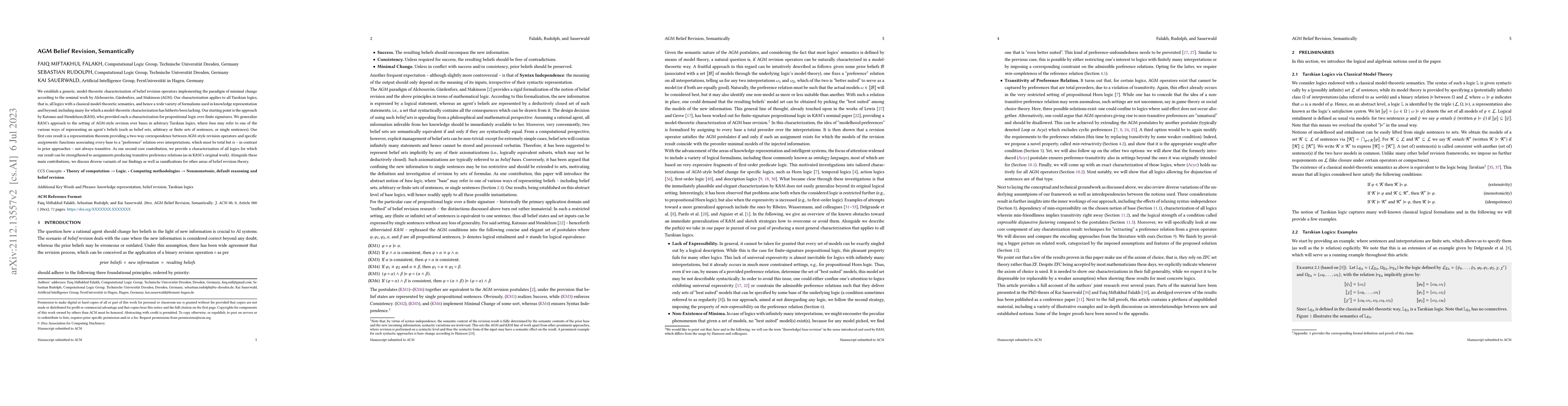 Thumbnail for AGM Belief Revision, Semantically