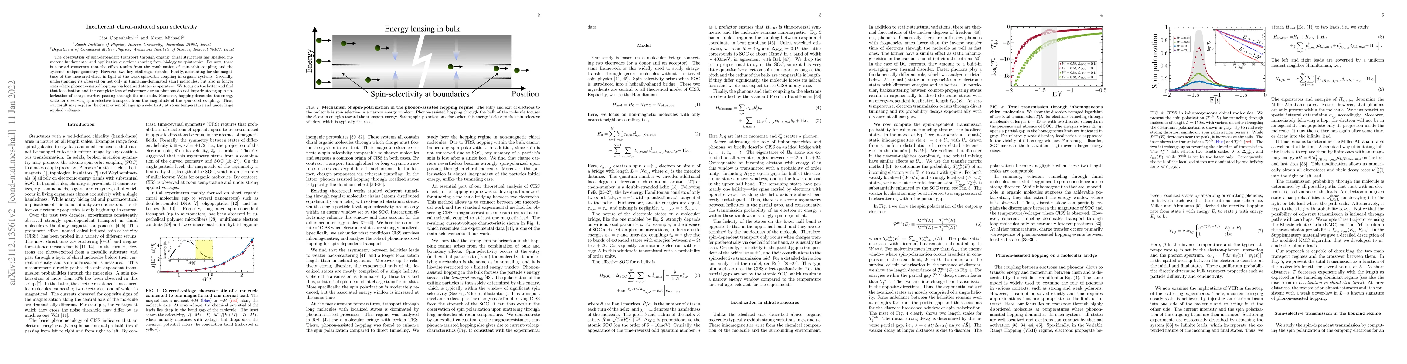 Thumbnail for Incoherent chiral-induced spin selectivity