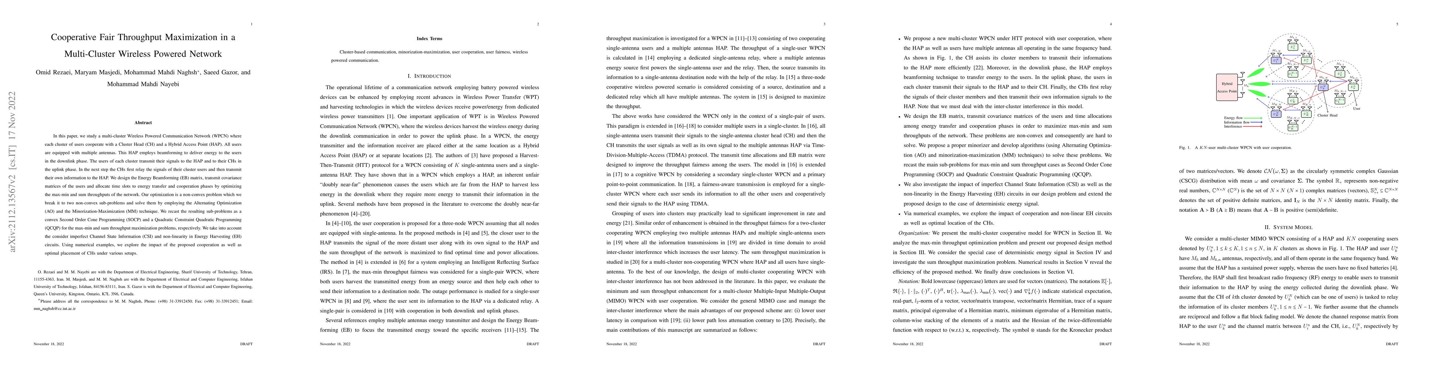 Thumbnail for Cooperative Fair Throughput Maximization in a Multi-Cluster Wireless
  Powered Network