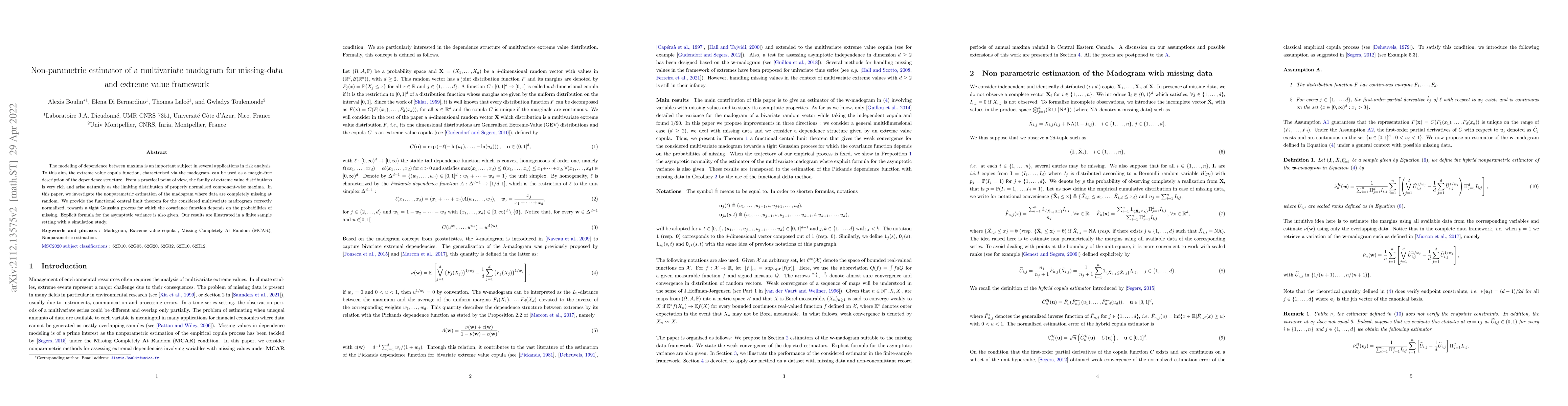 Thumbnail for Non-parametric estimator of a multivariate madogram for missing-data and
  extreme value framework