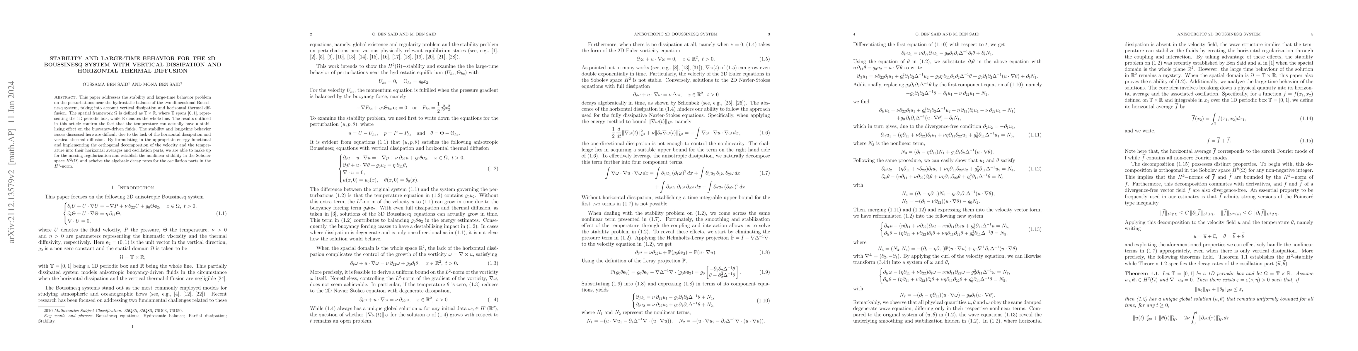 Thumbnail for Stability and large-time behavior for the 2D Boussinesq system with
  vertical dissipation and horizontal thermal diffusion