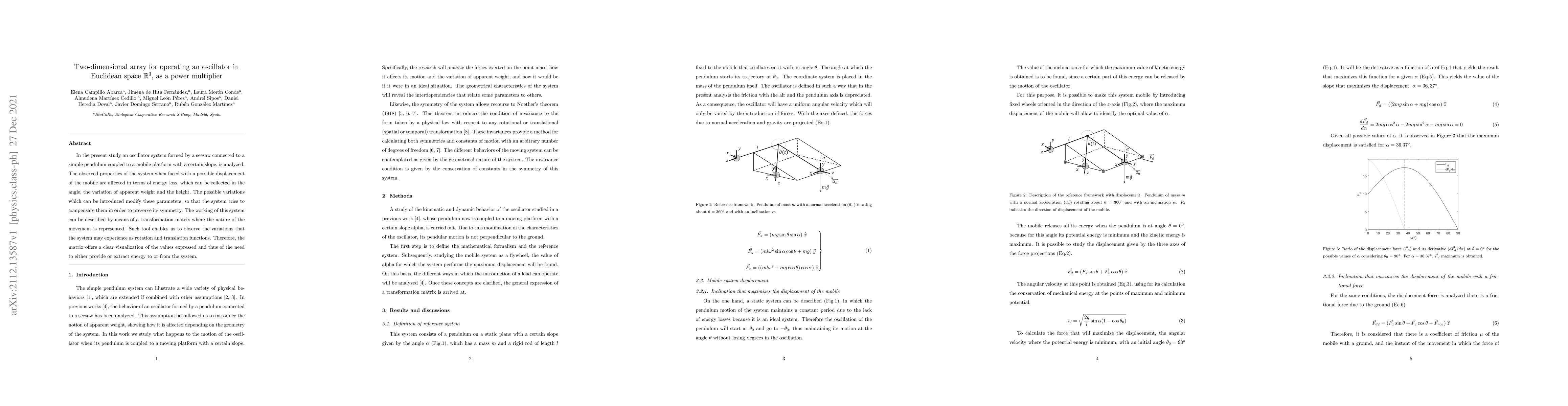 Thumbnail for Two-dimensional array for operating an oscillator in Euclidean space
  $\mathbb{R}^3$, as a power multiplier