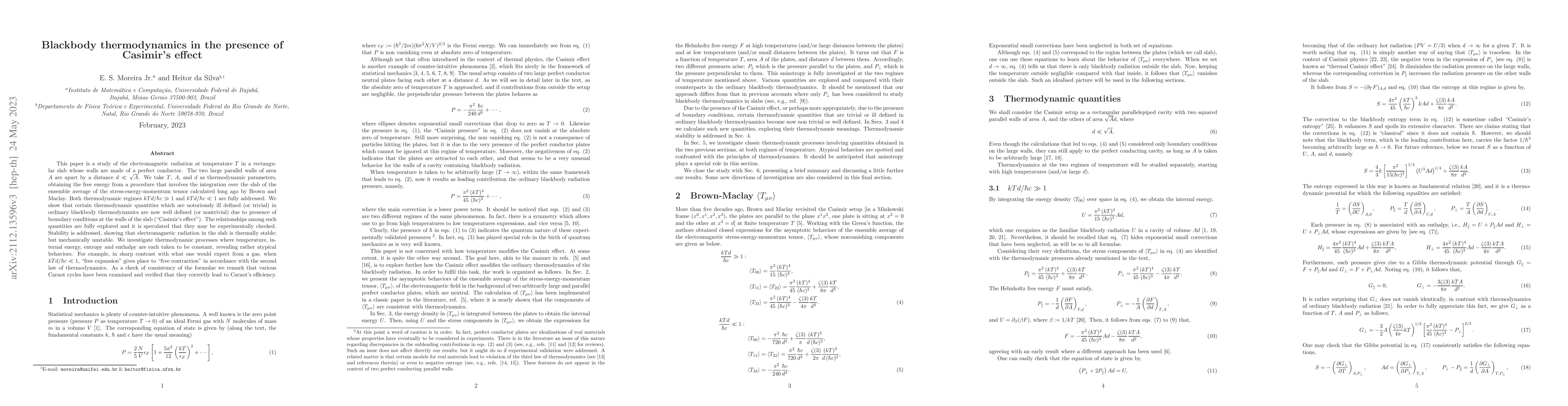 Thumbnail for Blackbody thermodynamics in the presence of Casimir's effect