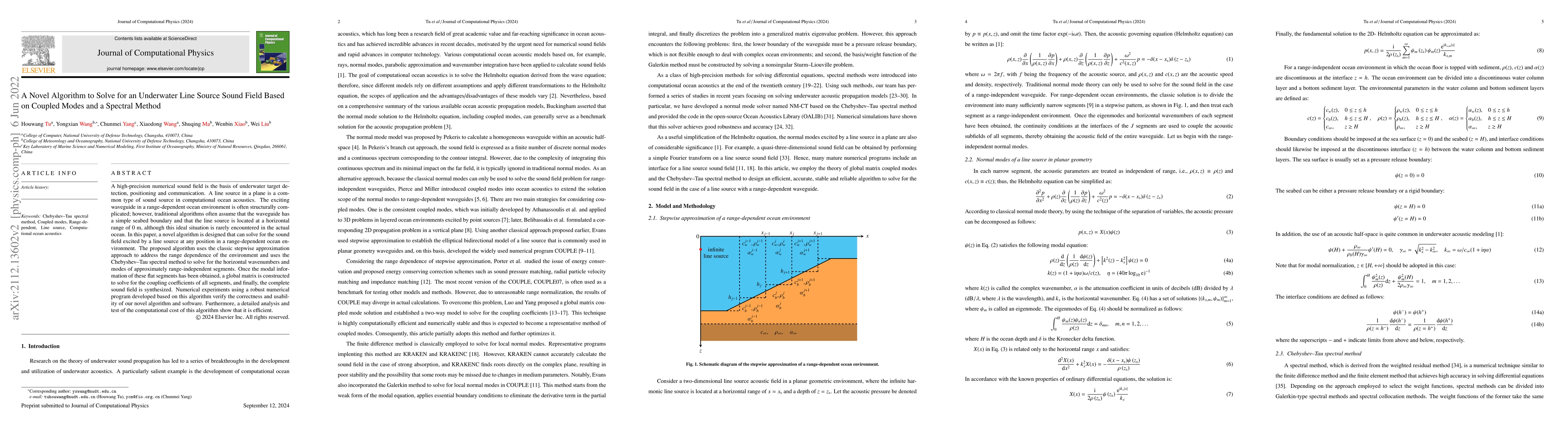 Thumbnail for A Novel Algorithm to Solve for an Underwater Line Source Sound Field
  Based on Coupled Modes and a Spectral Method