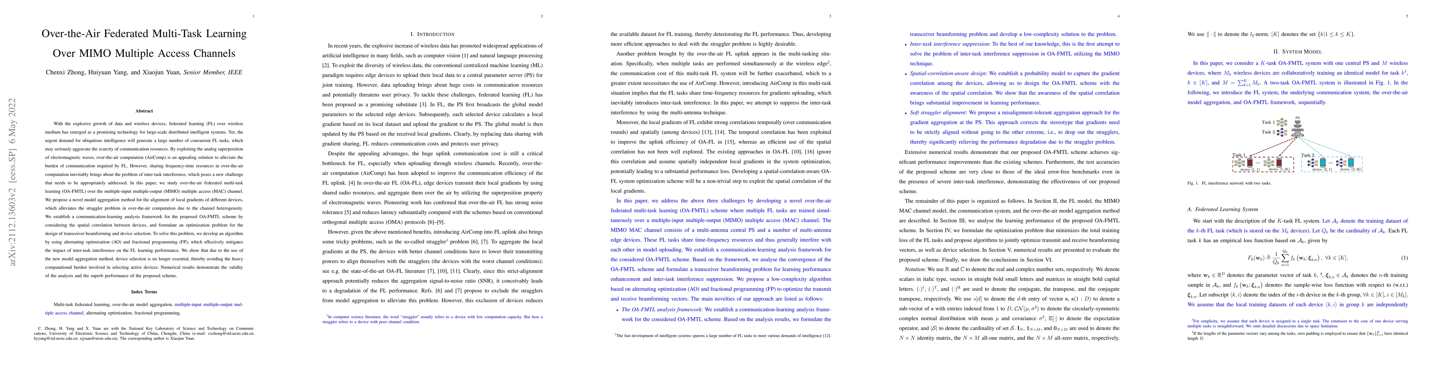 Thumbnail for Over-the-Air Federated Multi-Task Learning Over MIMO Multiple Access
  Channels