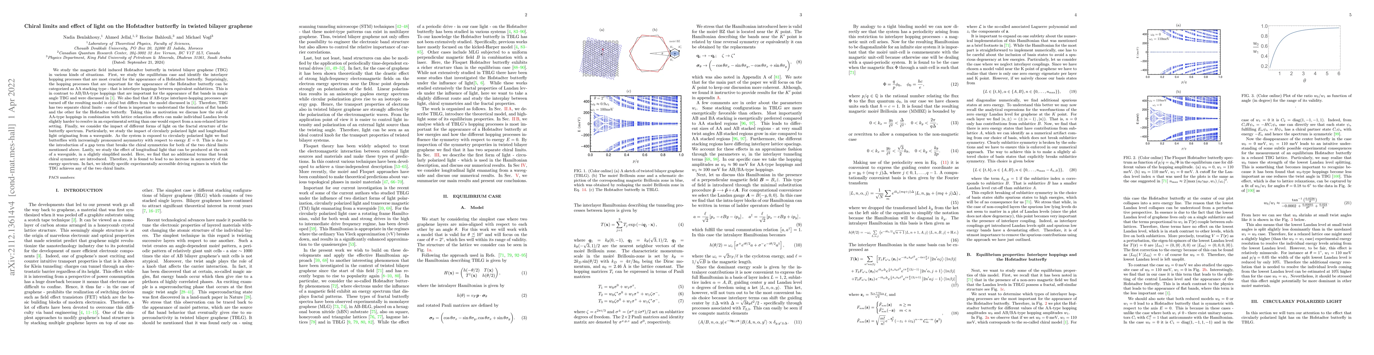 Thumbnail for Chiral limits and effect of light on the Hofstadter butterfly in twisted
  bilayer graphene