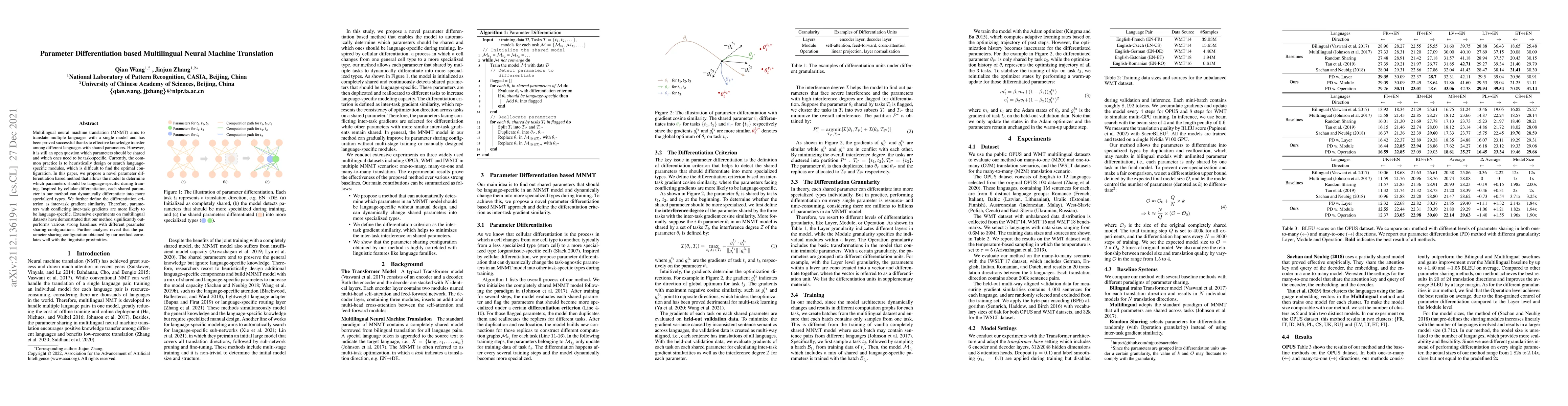 Thumbnail for Parameter Differentiation based Multilingual Neural Machine Translation