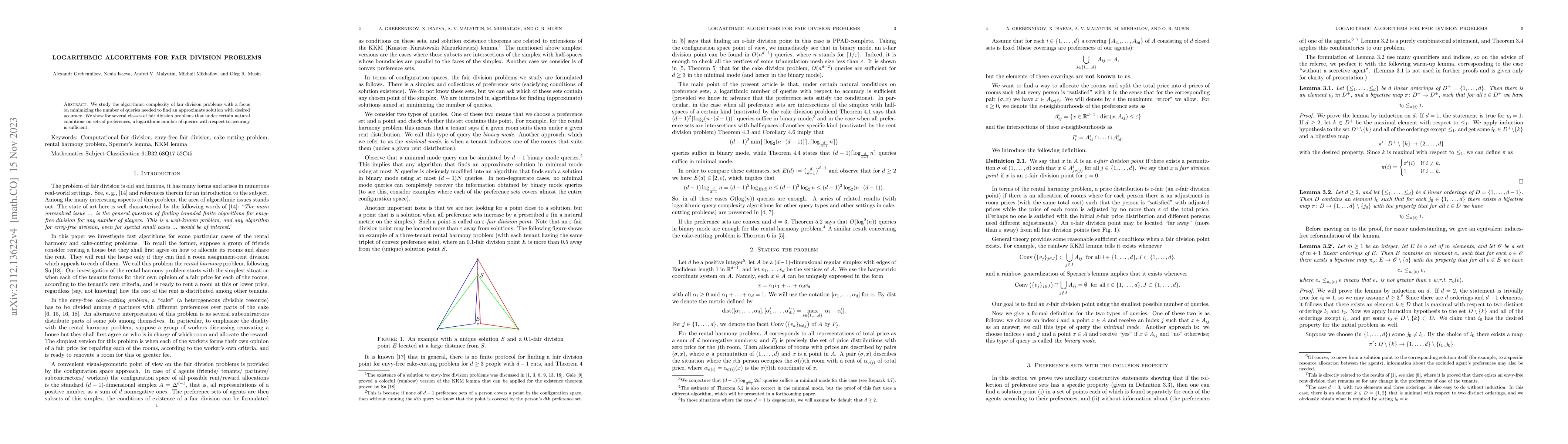 Thumbnail for Logarithmic algorithms for fair division problems