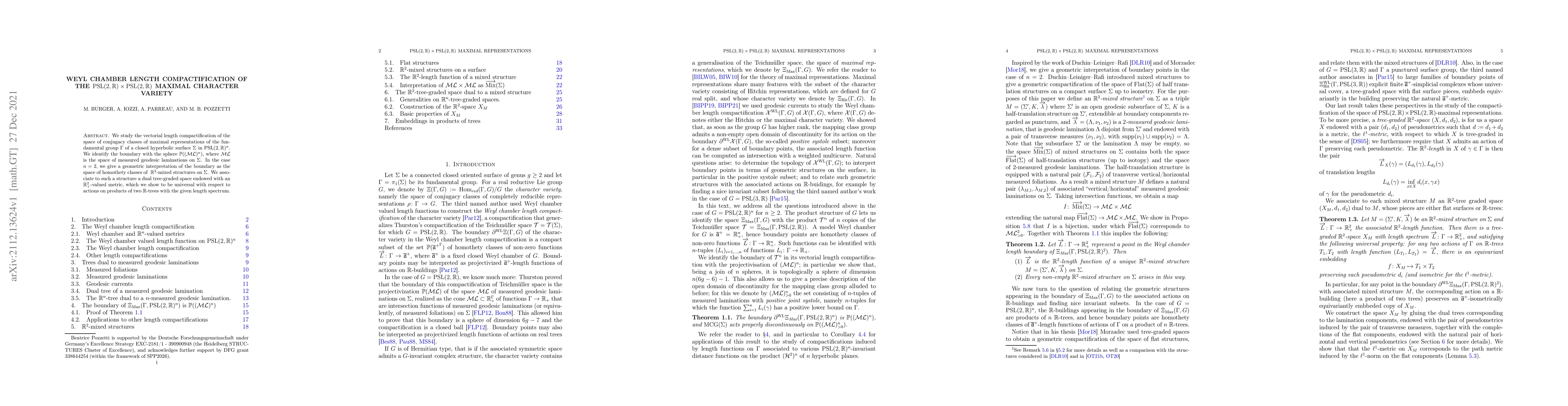 Thumbnail for Weyl chamber length compactification of the ${\rm PSL}(2,\mathbb
  R)\times{\rm PSL}(2,\mathbb R)$ maximal character variety