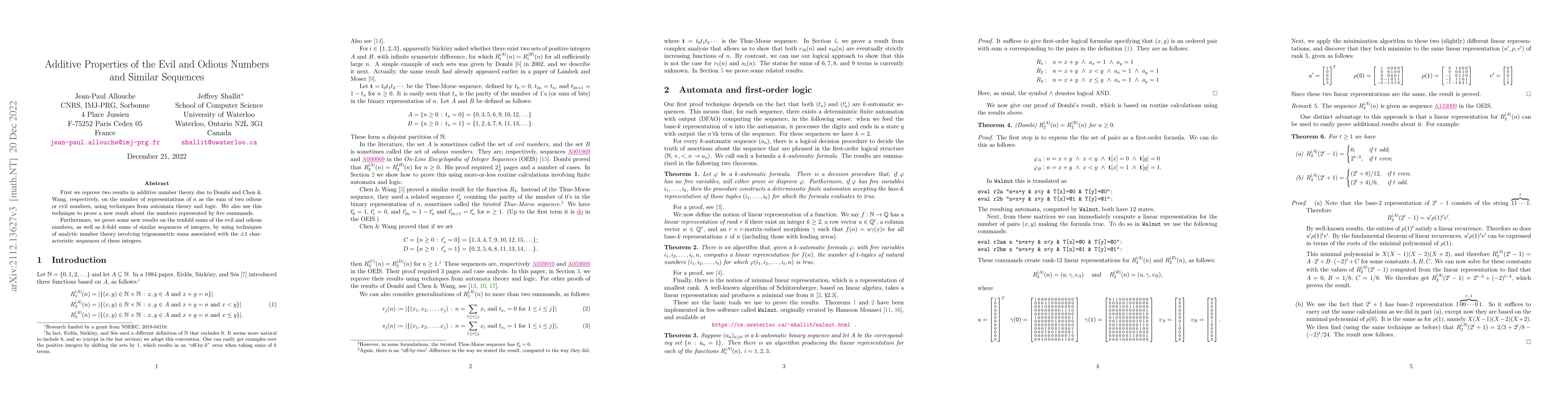 Thumbnail for Additive Properties of the Evil and Odious Numbers and Similar Sequences