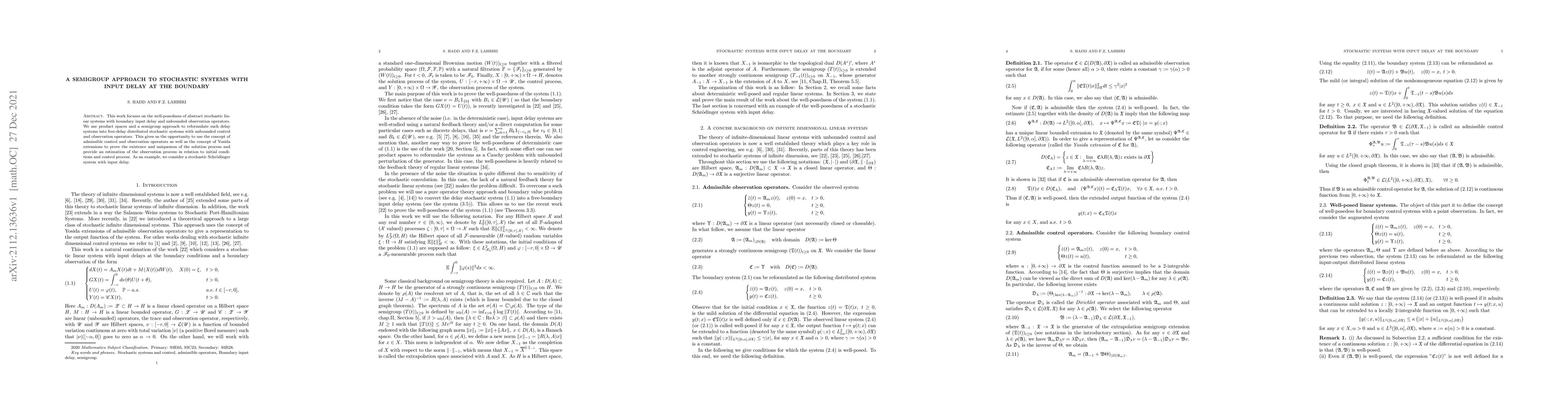 Thumbnail for A semigroup approach to stochastic systems with input delay at the
  boundary