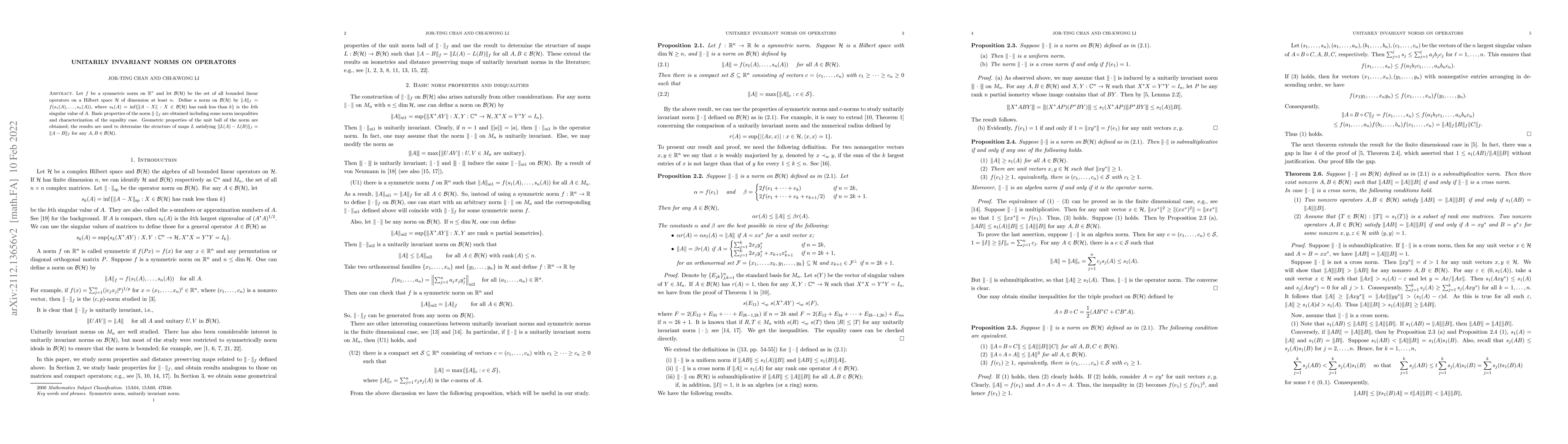 Thumbnail for Unitarily invariant Norms on Operators