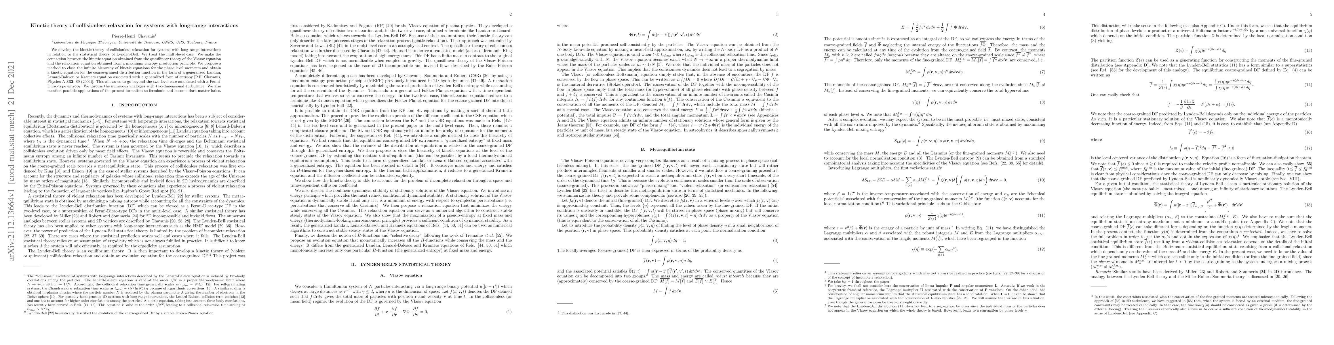 Thumbnail for Kinetic theory of collisionless relaxation for systems with long-range
  interactions