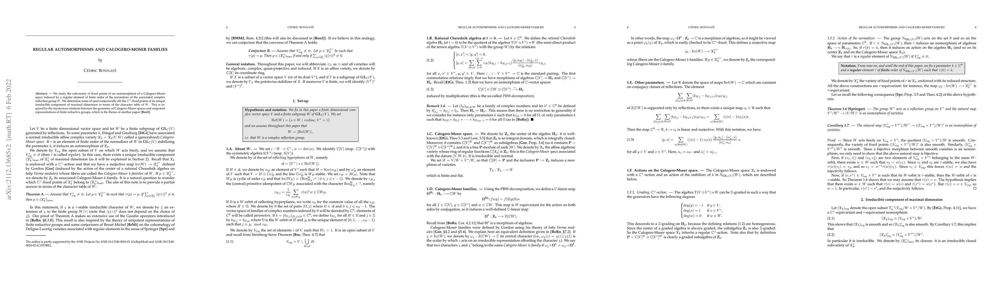 Thumbnail for Regular automorphisms and Calogero-Moser families
