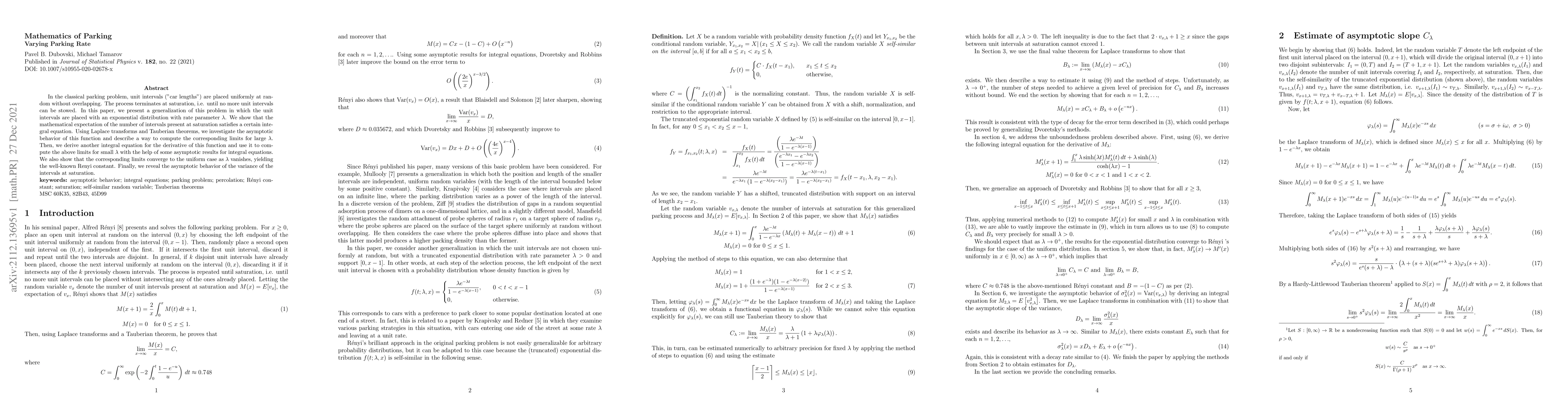 Thumbnail for Mathematics of Parking: Varying Parking Rate