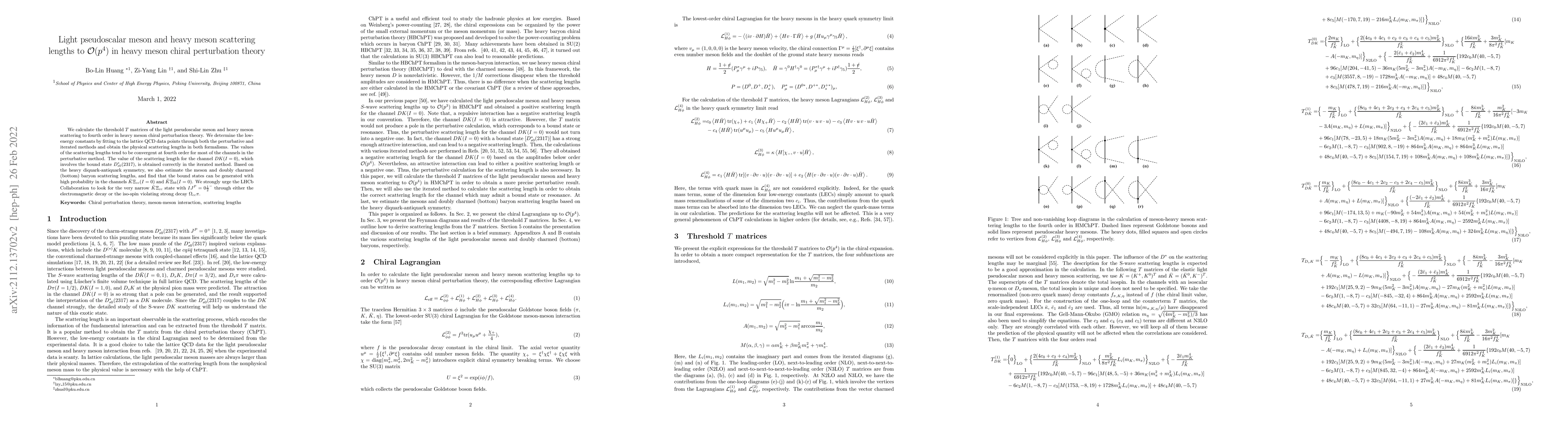 Thumbnail for Light pseudoscalar meson and heavy meson scattering lengths to
  $\mathcal{O}(p^4)$ in heavy meson chiral perturbation theory