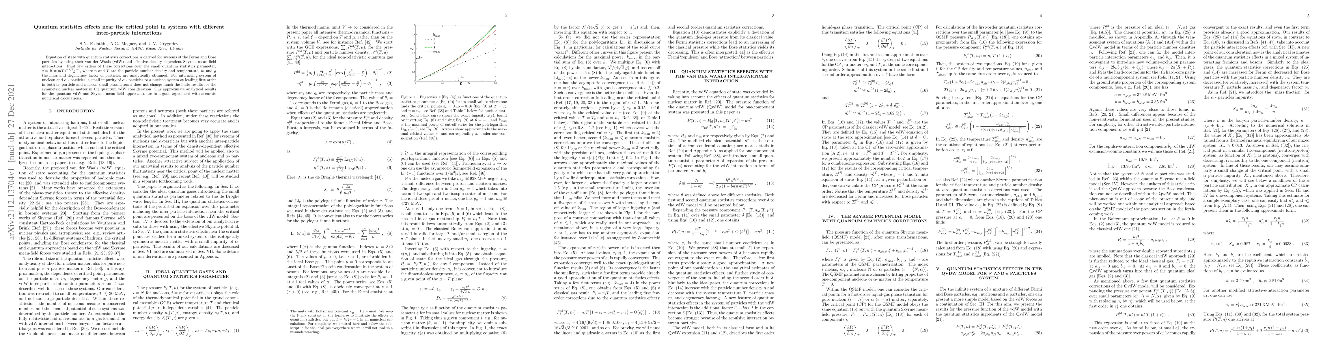 Thumbnail for Quantum statistics effects near the critical point in systems with
  different inter-particle interactions