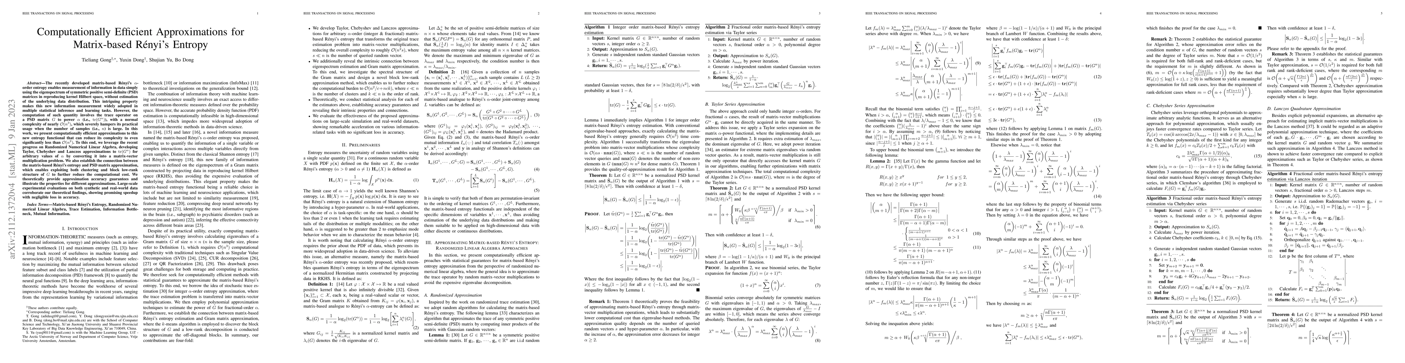 Thumbnail for Computationally Efficient Approximations for Matrix-based Renyi's
  Entropy