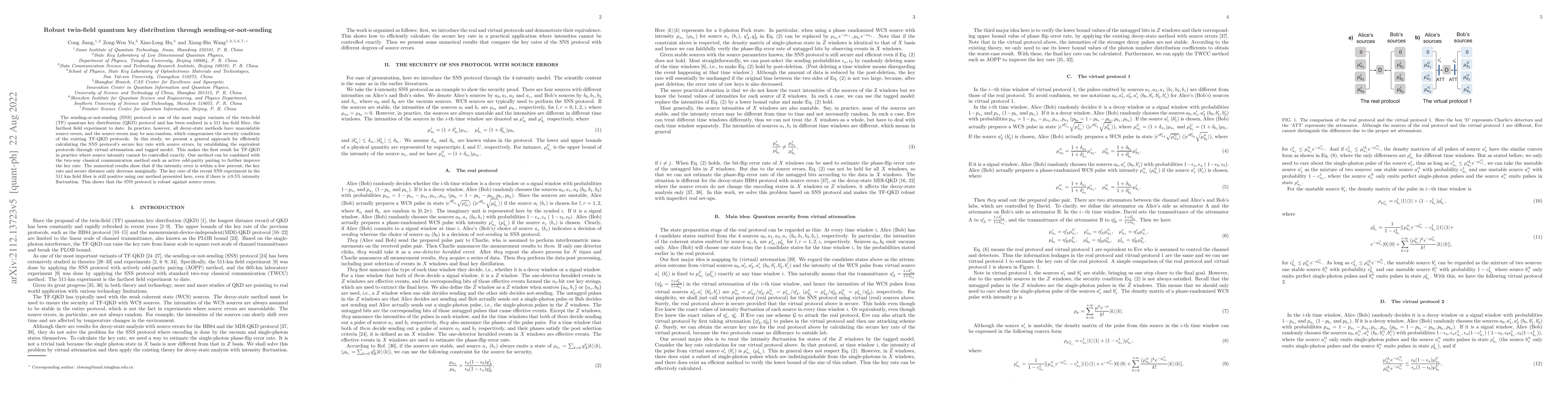 Thumbnail for Robust twin-field quantum key distribution through
  sending-or-not-sending