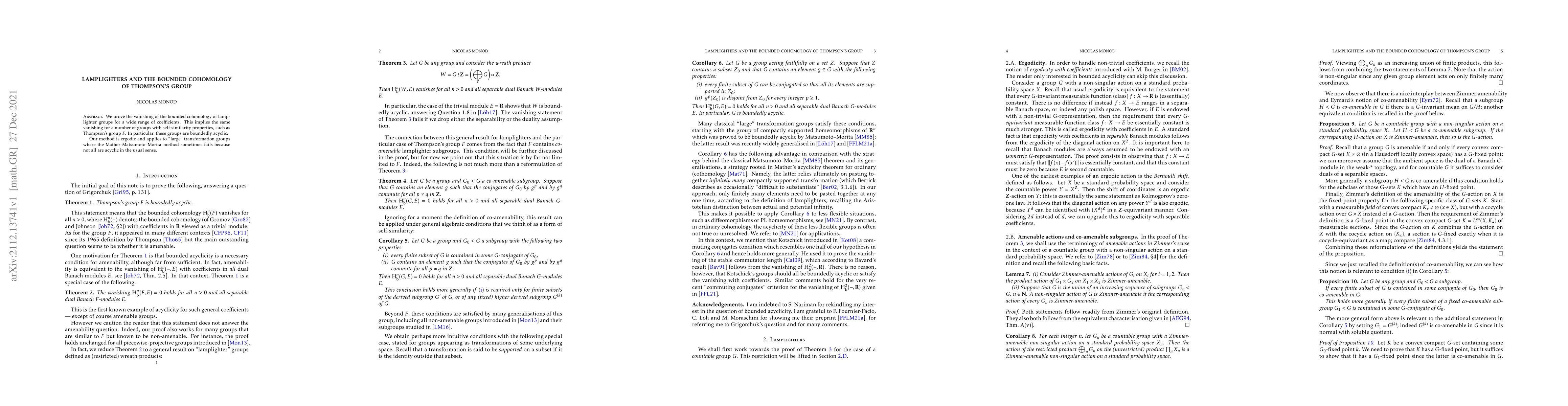 Thumbnail for Lamplighters and the bounded cohomology of Thompson's group