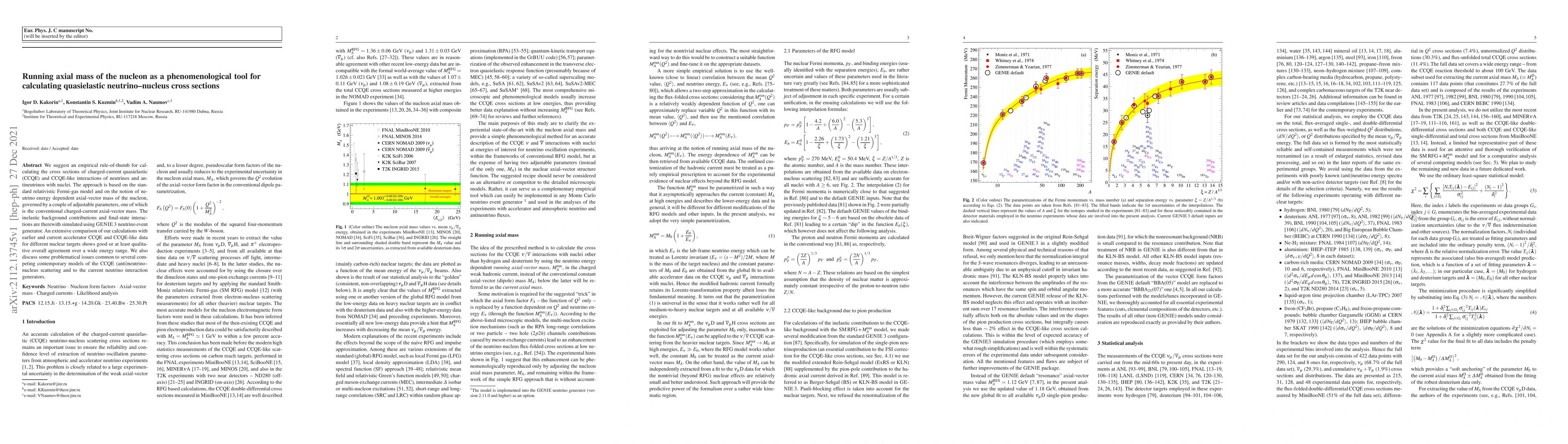 Thumbnail for Running axial mass of the nucleon as a phenomenological tool for
  calculating QE neutrino-nucleus cross sections