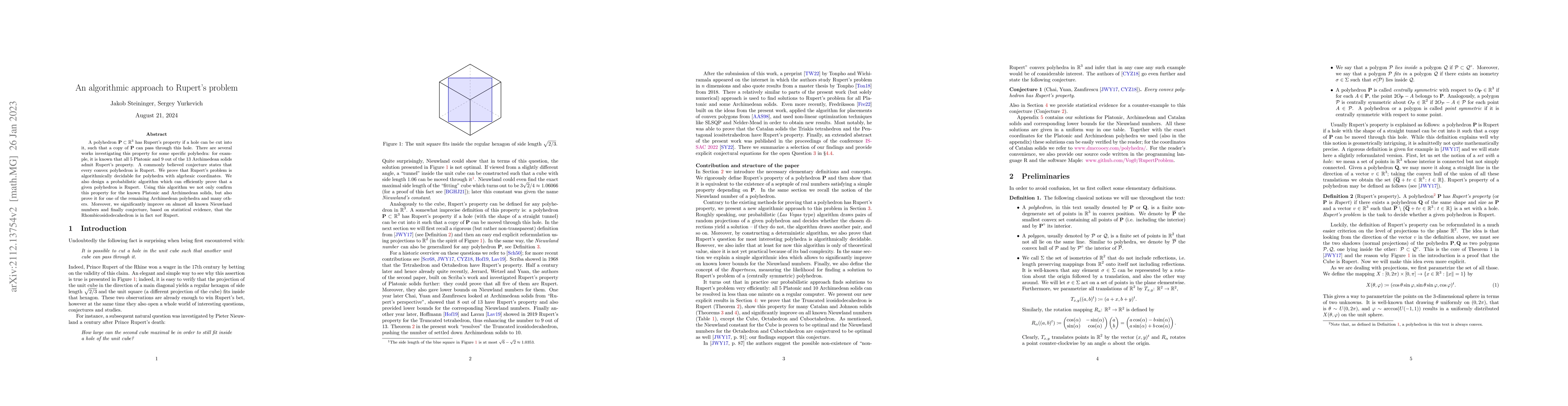 Thumbnail for An algorithmic approach to Rupert's problem