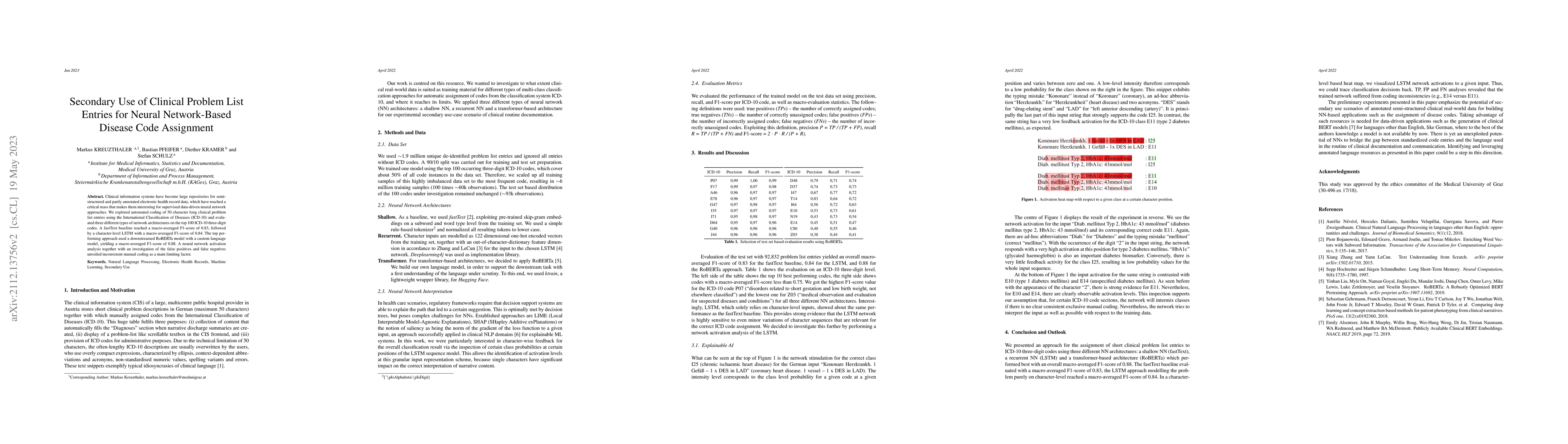 Thumbnail for Secondary Use of Clinical Problem List Entries for Neural Network-Based
  Disease Code Assignment