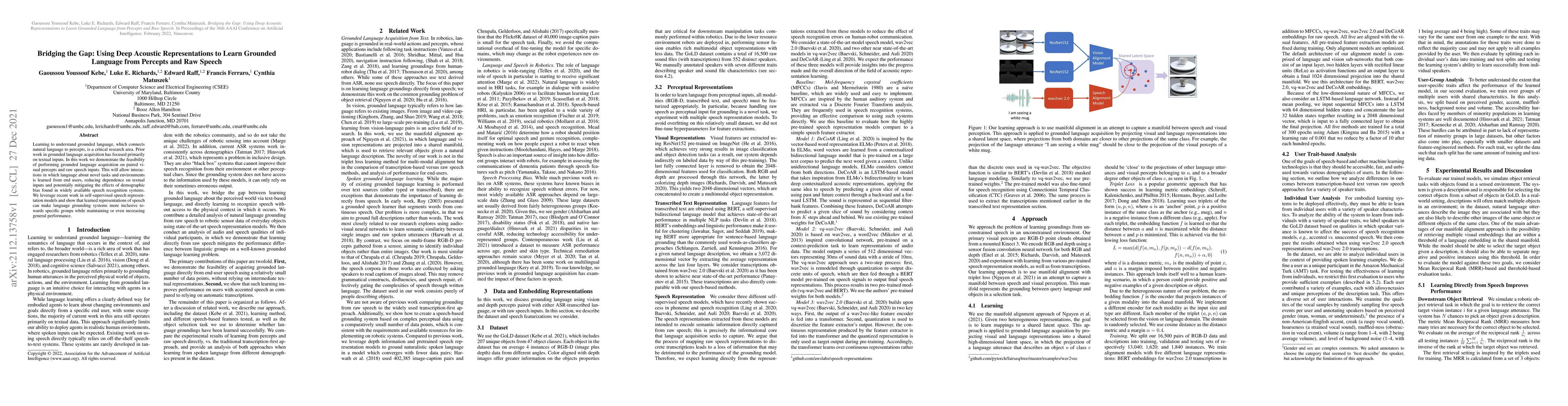 Thumbnail for Bridging the Gap: Using Deep Acoustic Representations to Learn Grounded
  Language from Percepts and Raw Speech