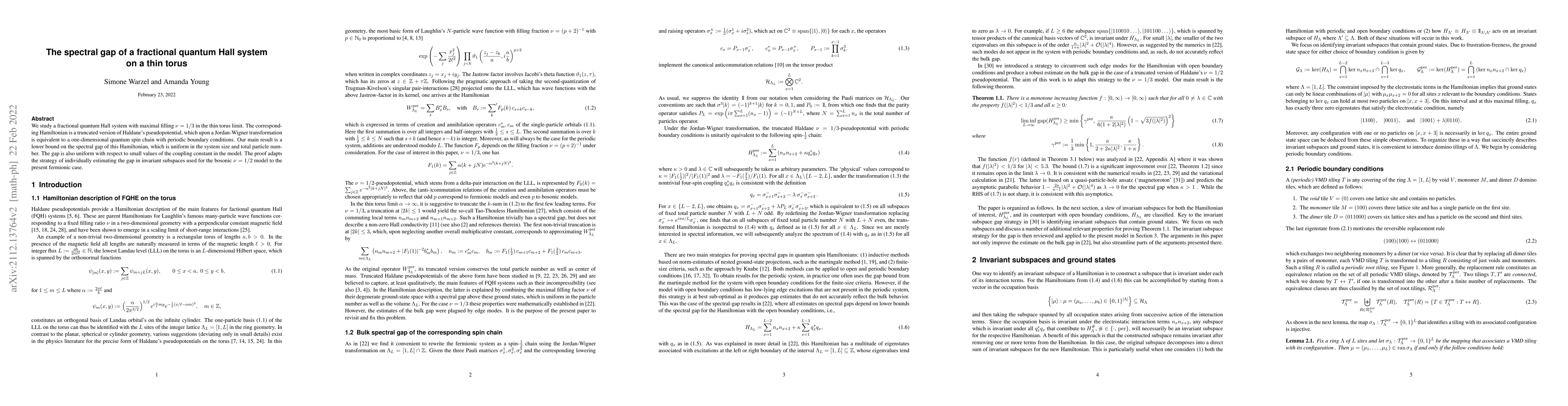 Thumbnail for The spectral gap of a fractional quantum Hall system on a thin torus