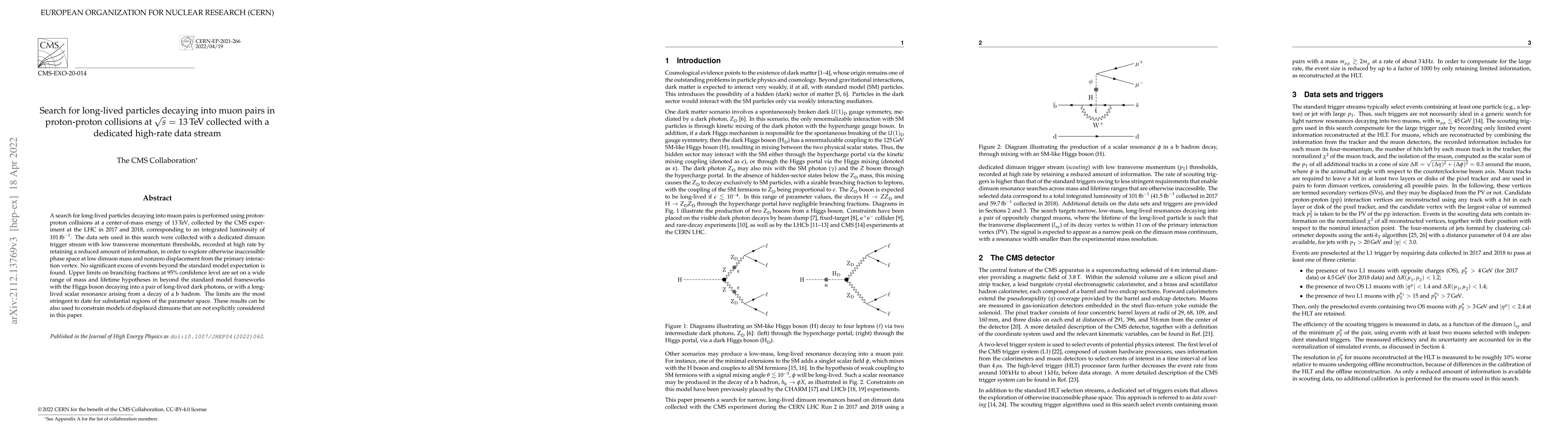 Thumbnail for Search for long-lived particles decaying into muon pairs in
  proton-proton collisions at $\sqrt{s} =$ 13 TeV collected with a dedicated
  high-rate data stream
