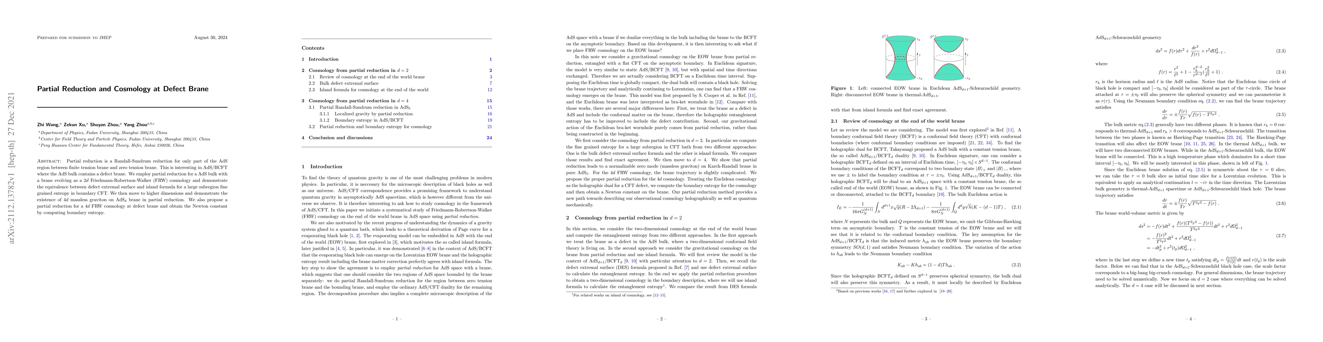 Thumbnail for Partial Reduction and Cosmology at Defect Brane