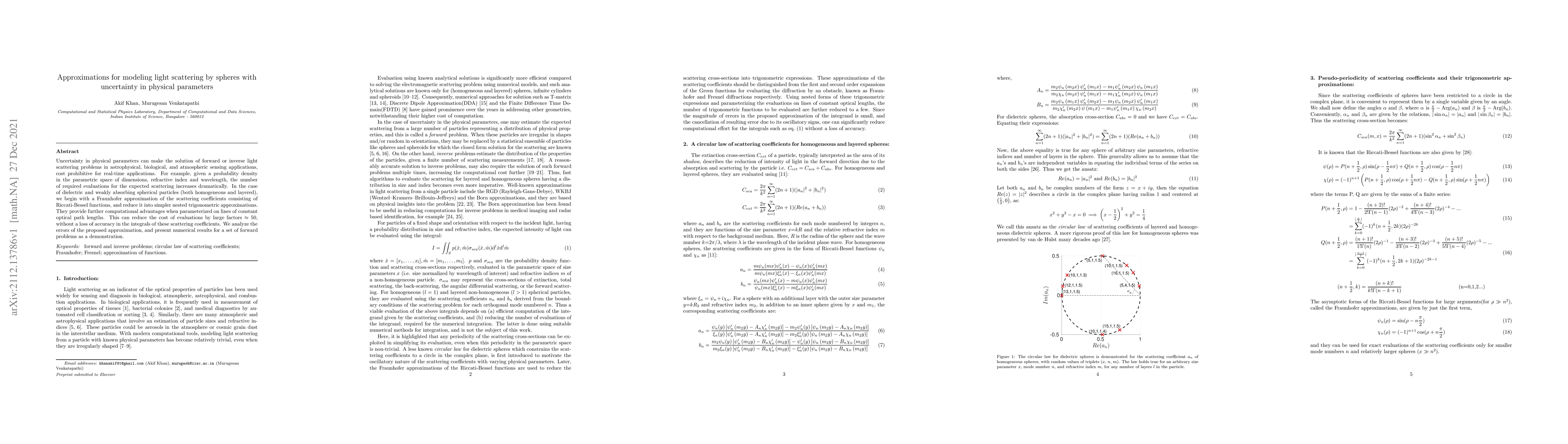 Thumbnail for Approximations for modeling light scattering by spheres with uncertainty
  in physical parameters