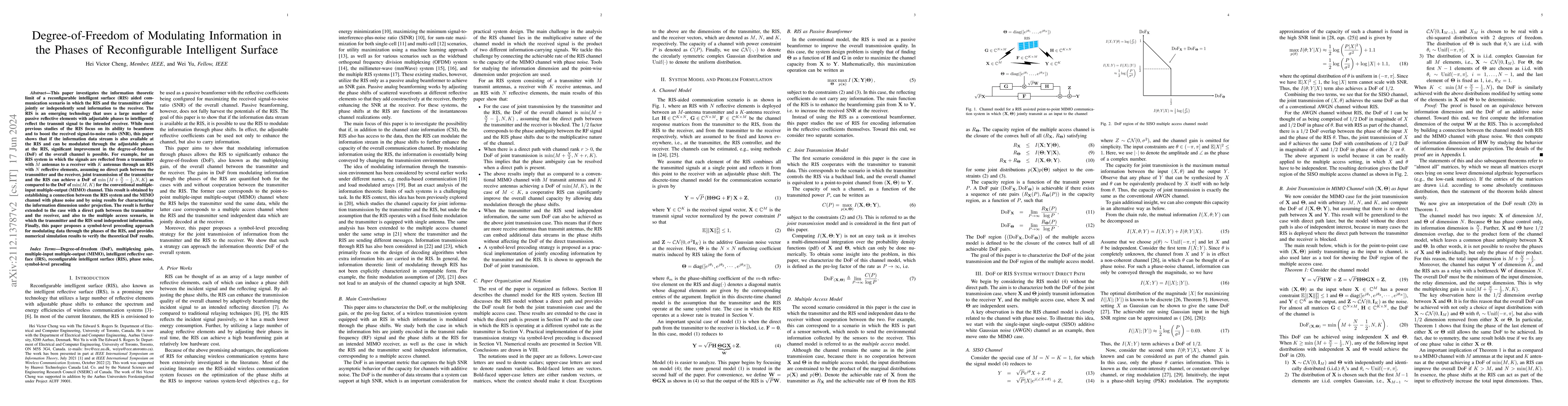 Thumbnail for Degree-of-Freedom of Modulating Information in the Phases of
  Reconfigurable Intelligent Surface