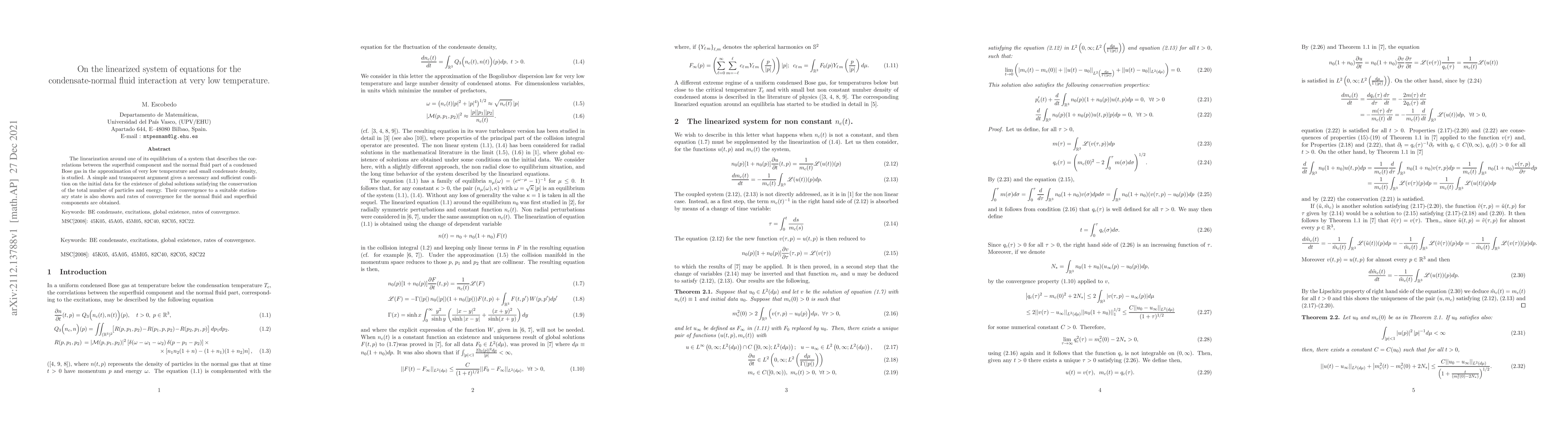 Thumbnail for On the linearized system of equations for the condensate-normal fluid
  interaction at very low temperature
