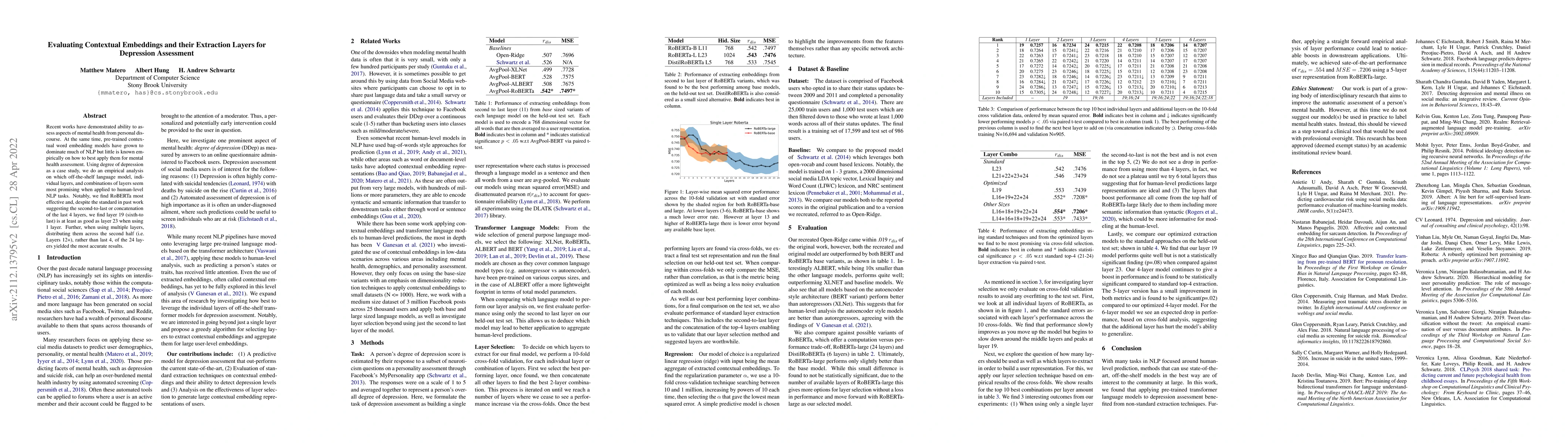 Thumbnail for Evaluating Contextual Embeddings and their Extraction Layers for
  Depression Assessment