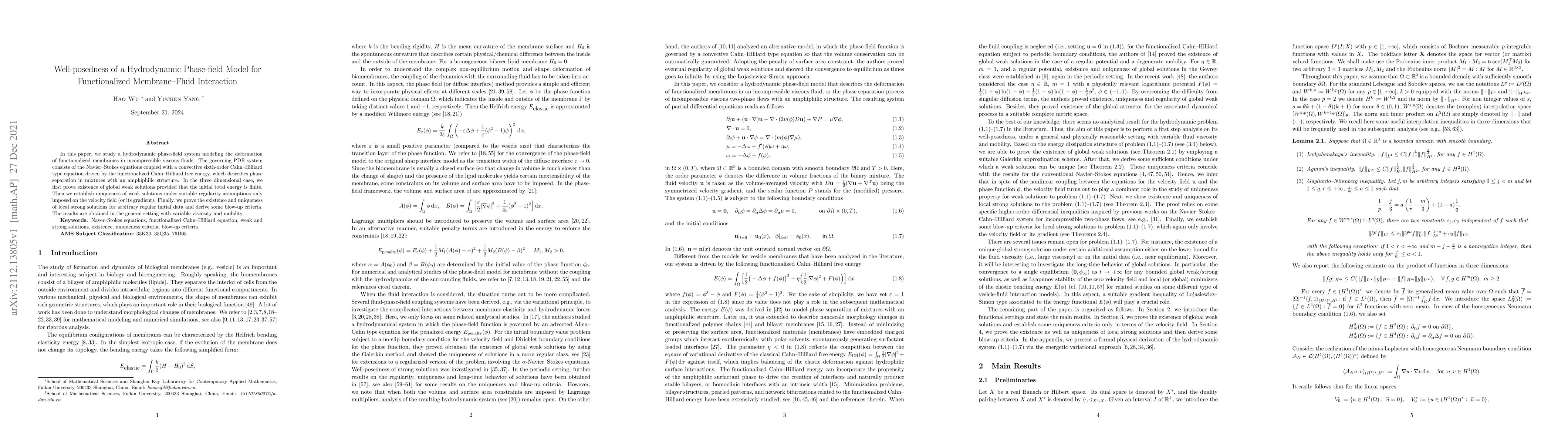 Thumbnail for Well-posedness of a Hydrodynamic Phase-field Model for Functionalized
  Membrane-Fluid Interaction