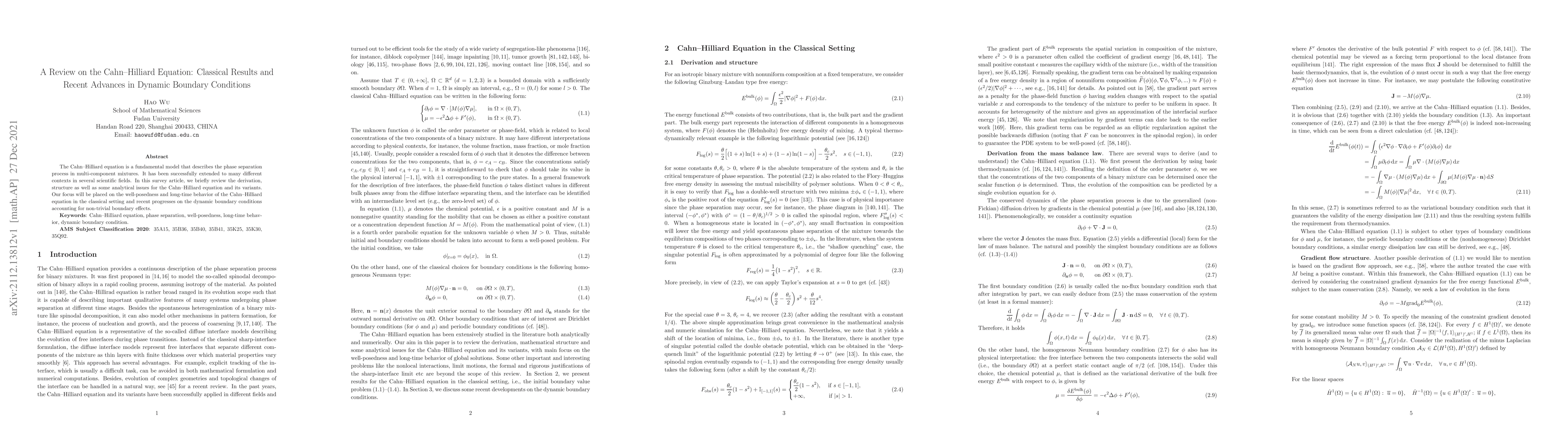 Thumbnail for A Review on the Cahn-Hilliard Equation: Classical Results and Recent
  Advances in Dynamic Boundary Conditions