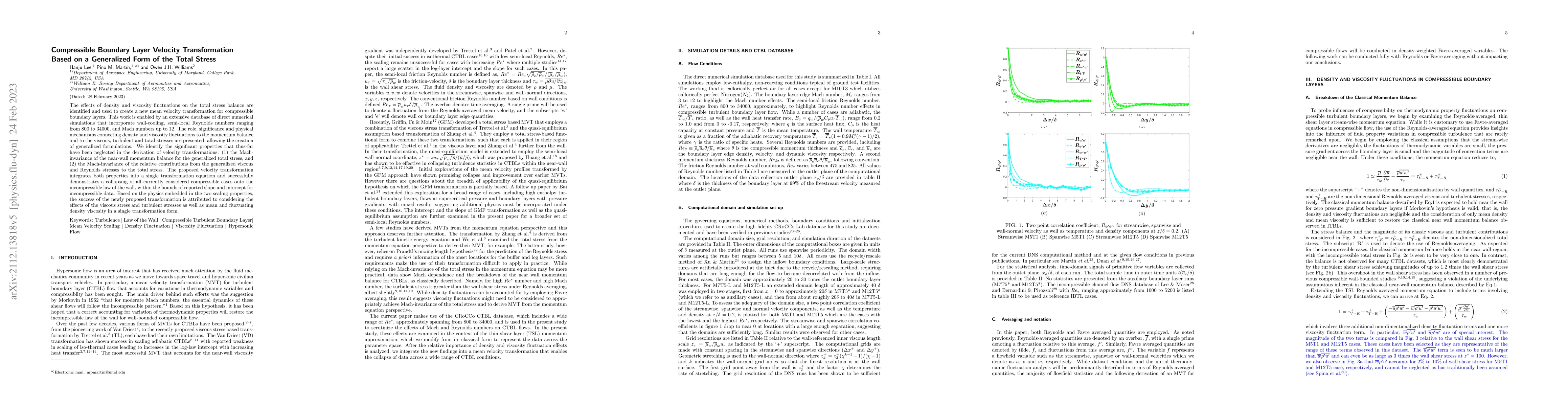 Thumbnail for Compressible Boundary Layer Velocity Transformation Based on a
  Generalized Form of the Total Stress