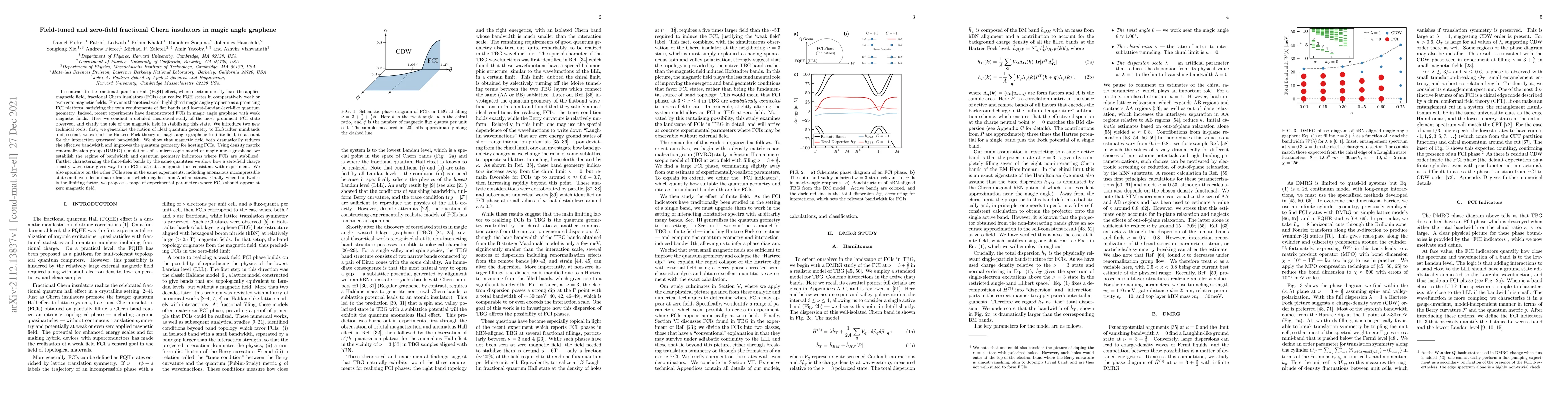 Thumbnail for Field-tuned and zero-field fractional Chern insulators in magic angle
  graphene