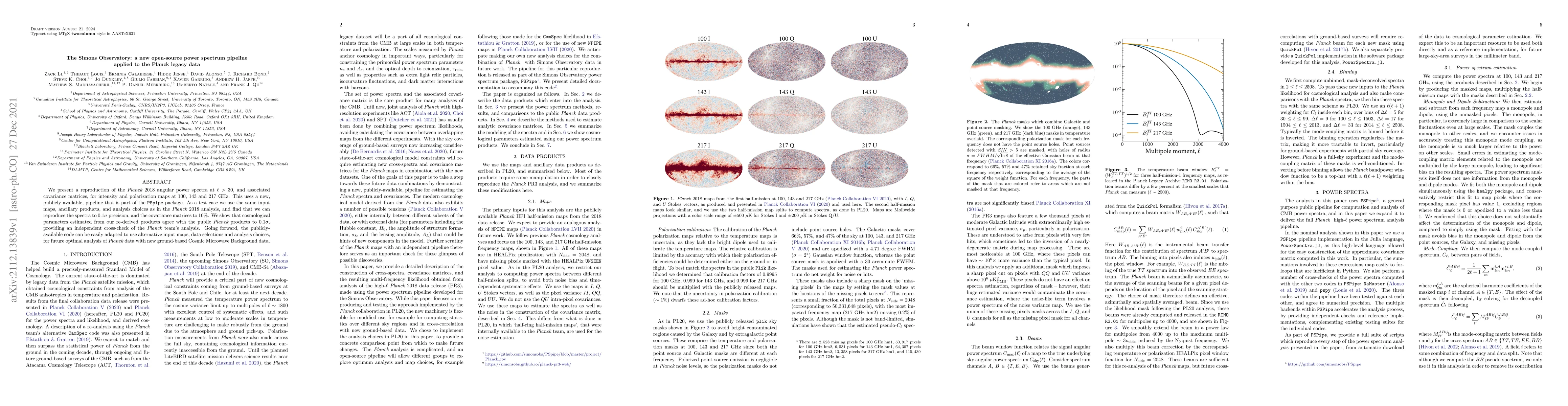Thumbnail for The Simons Observatory: a new open-source power spectrum pipeline
  applied to the Planck legacy data