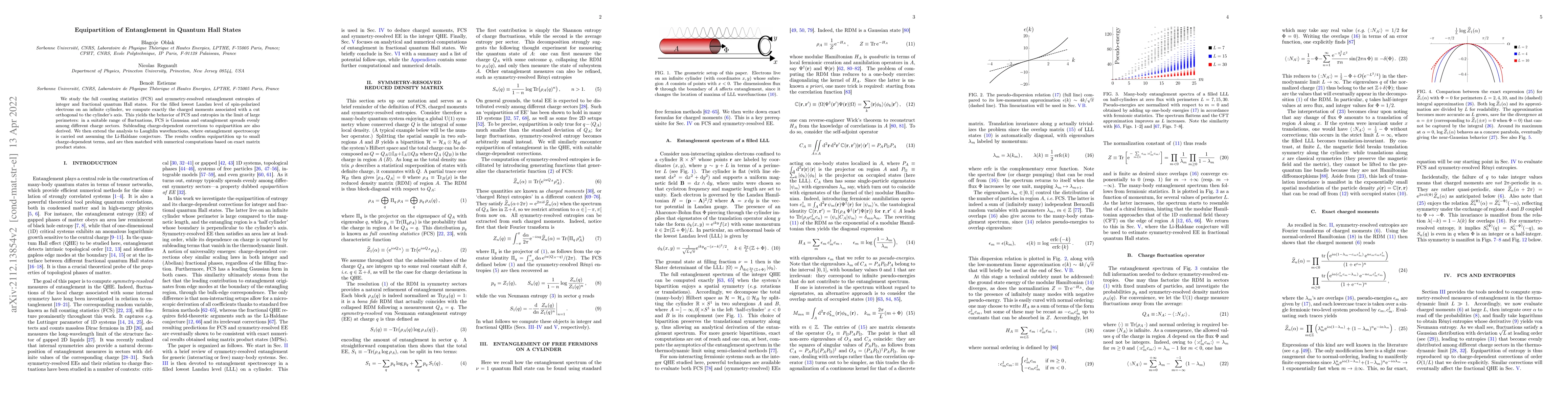 Thumbnail for Equipartition of Entanglement in Quantum Hall States