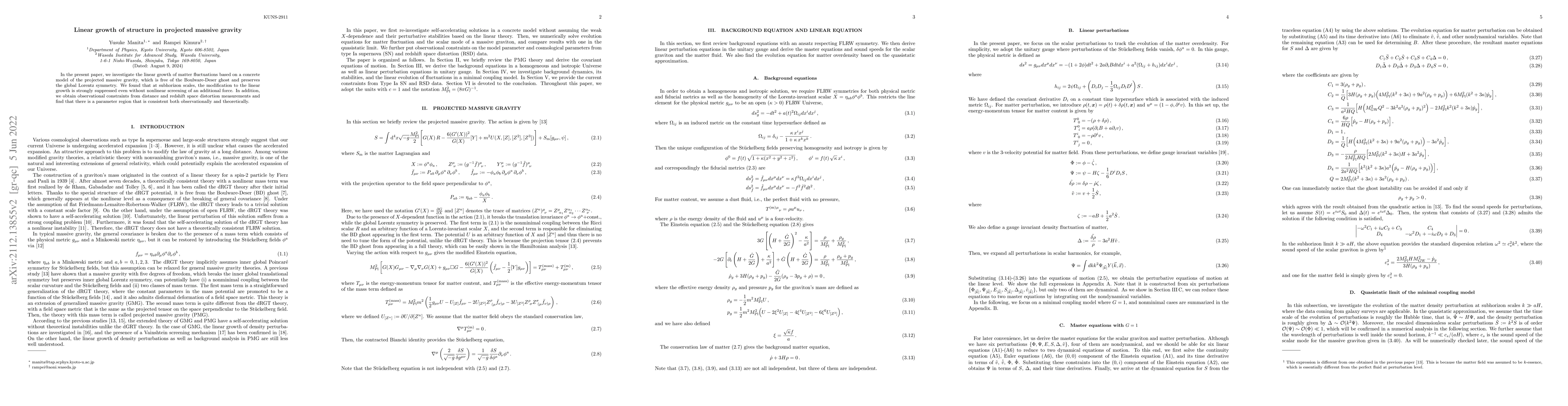 Thumbnail for Linear growth of structure in projected massive gravity