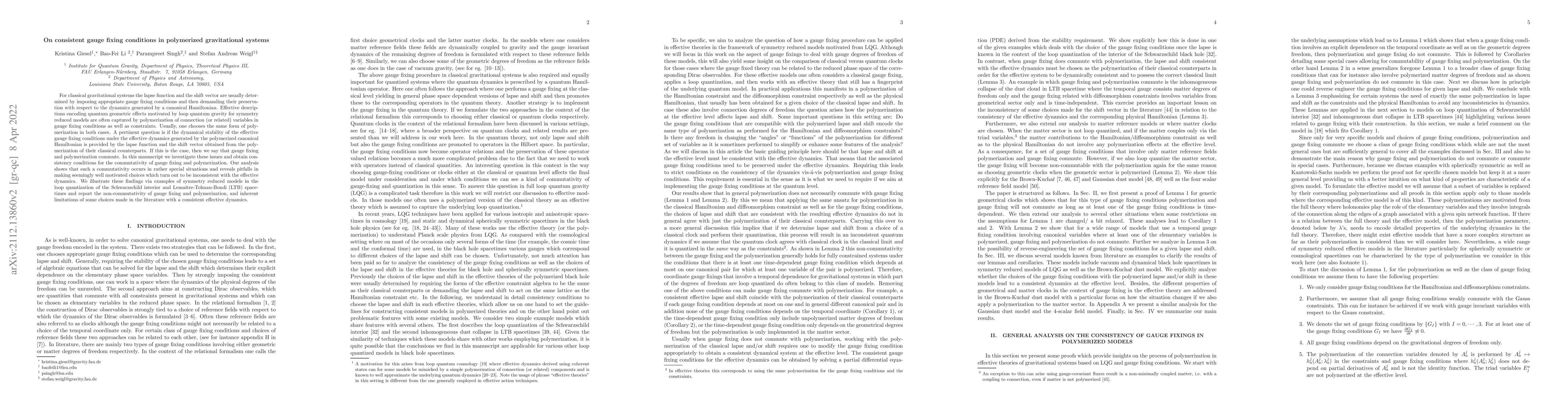 Thumbnail for On consistent gauge fixing conditions in polymerized gravitational
  systems