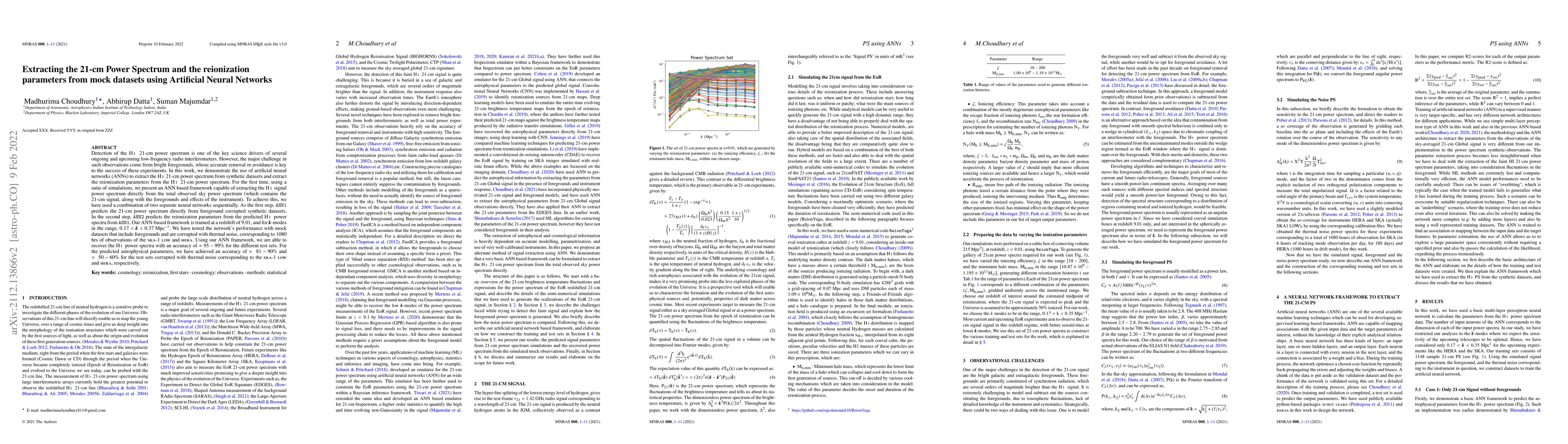 Thumbnail for Extracting the 21-cm Power Spectrum and the reionization parameters from
  mock datasets using Artificial Neural Networks