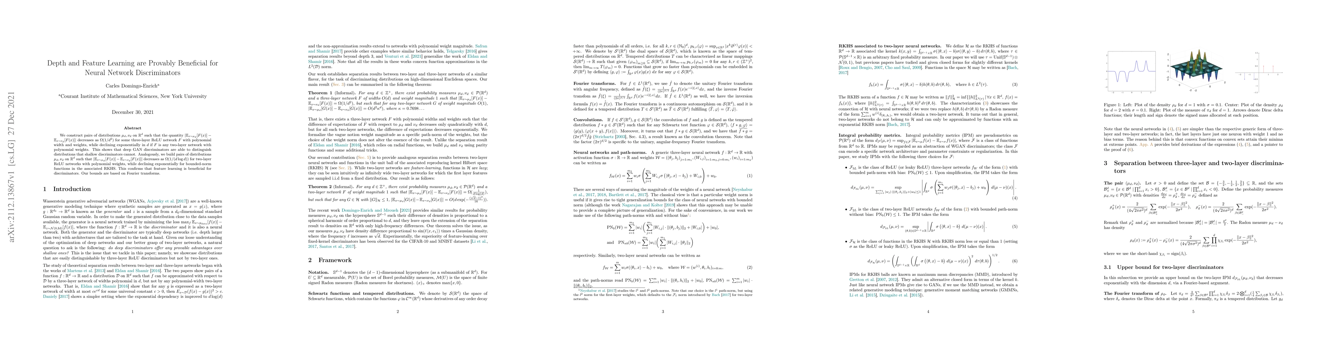 Thumbnail for Depth and Feature Learning are Provably Beneficial for Neural Network
  Discriminators