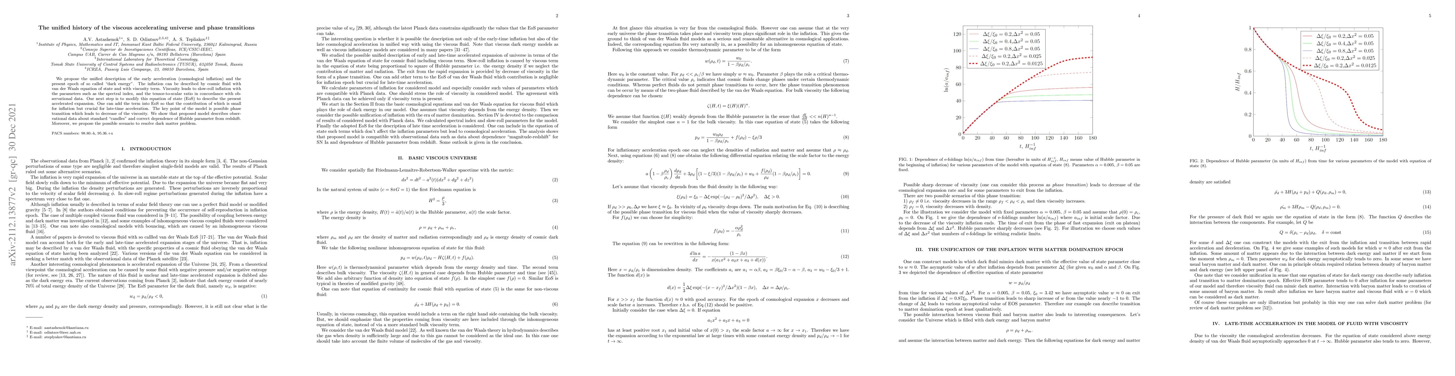 Thumbnail for The unified history of the viscous accelerating universe and phase
  transitions