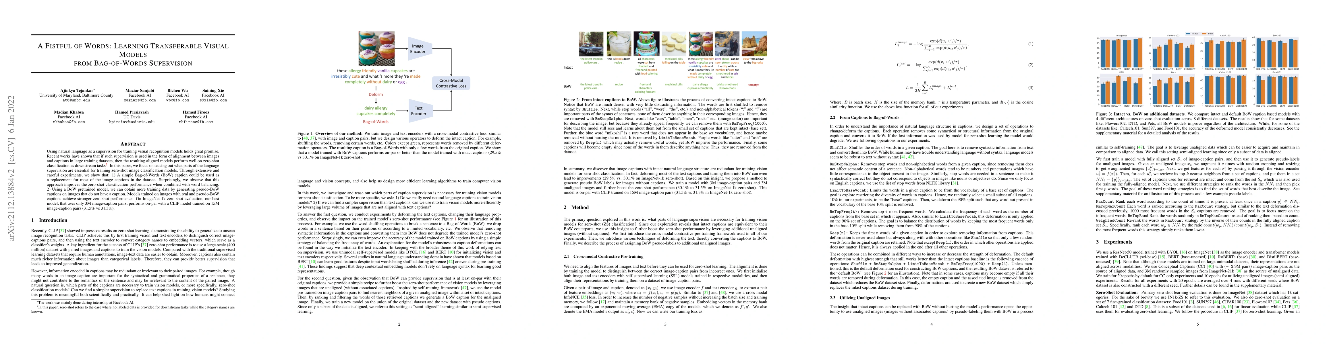 Thumbnail for A Fistful of Words: Learning Transferable Visual Models from
  Bag-of-Words Supervision